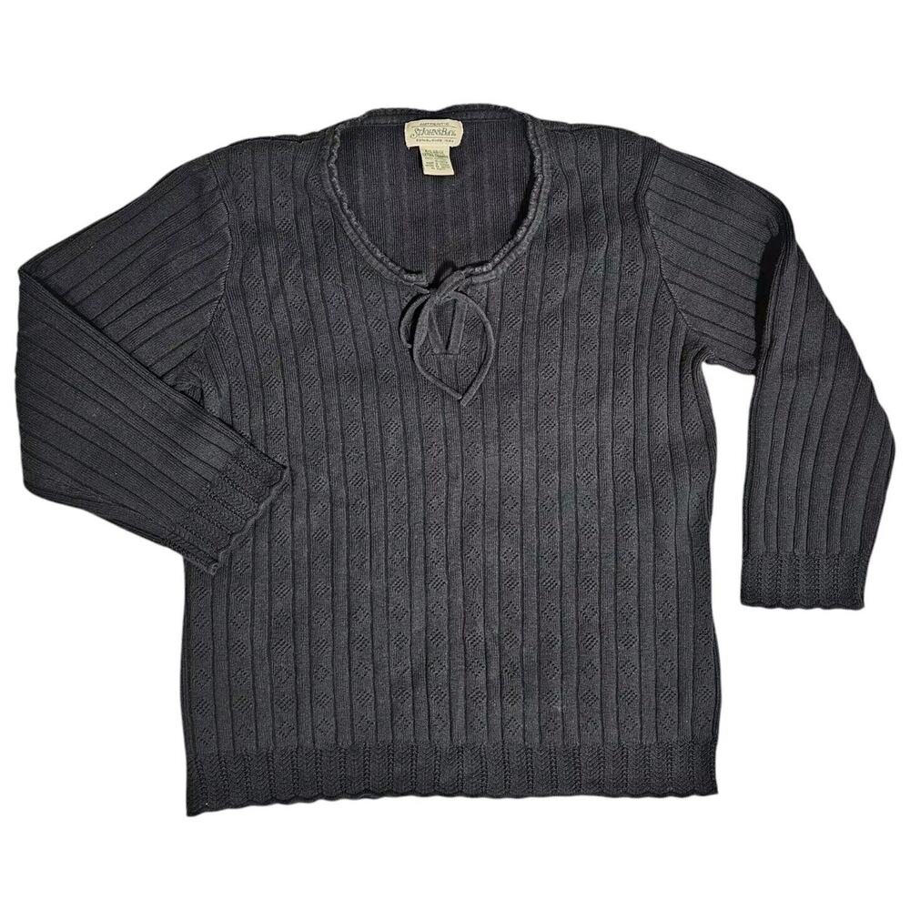 St Johns Bay Knit Top Vintage Womens XL Cotton Black Japan Long Sleeve Shirt